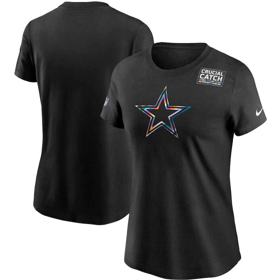 Women's Dallas Cowboys 2020 Black Sideline Crucial Catch Performance T-Shirt (Run Small)